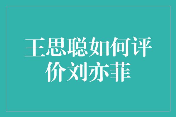 王思聪如何评价刘亦菲