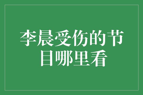 李晨受伤的节目哪里看