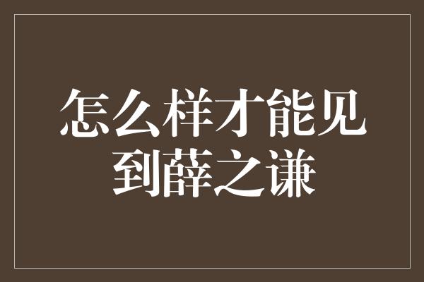 怎么样才能见到薛之谦