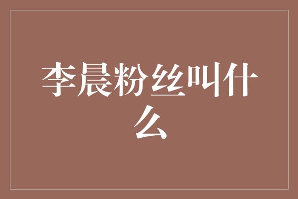 李晨粉丝叫什么