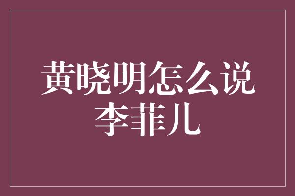 黄晓明怎么说李菲儿