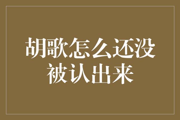 胡歌怎么还没被认出来