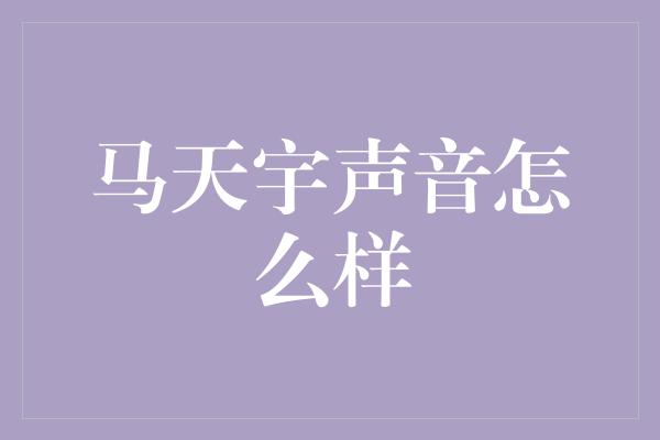 马天宇声音怎么样