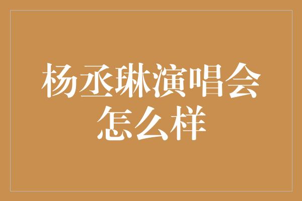 杨丞琳演唱会怎么样